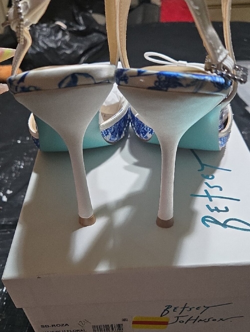 Betsey Johnson Roza...Blue & White Embellished Slingback Heels... Brand New!!! - Picture 4 of 5